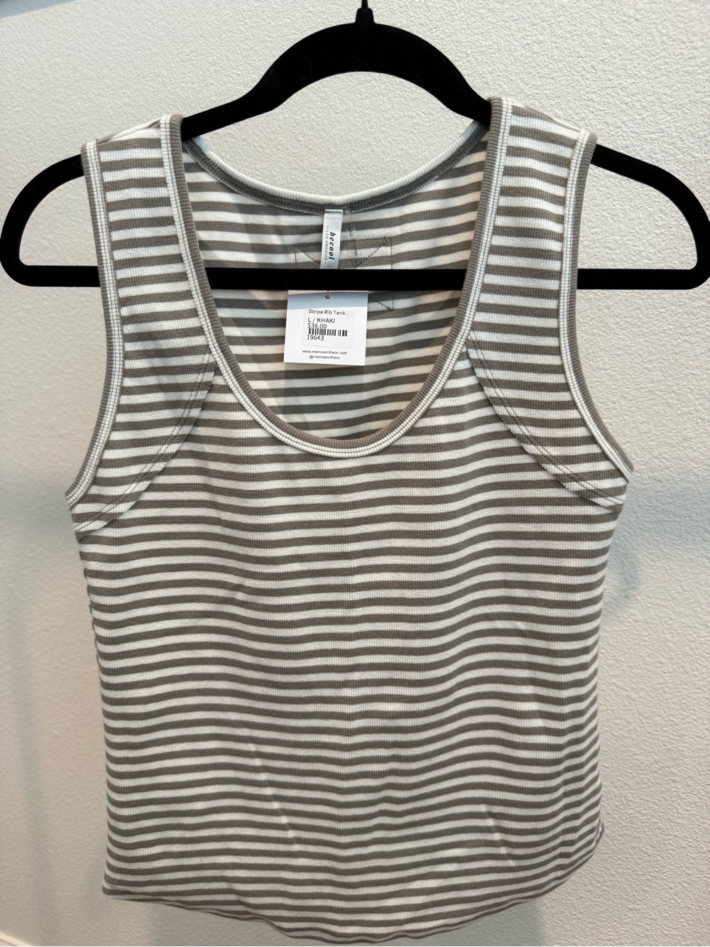 Striped Scoop Tank Top in Khaki and White